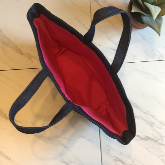 BOHO-LUSH Denim Look & Hot Pink Trim Interior Shoulder Travel/Beach Tote Bag - Picture 7 of 8